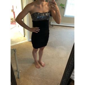 Black strapless dress with sparkly top